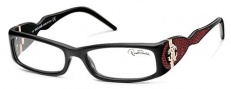 Roberto Cavalli RC0483 Eyeglasses Eyeglasses - 01A - Black- burgundy leather insert iguana effect, rose gold logo