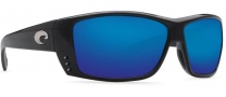 Costa Del Mar Cat Cay Sunglasses - Shiny Black Frame Sunglasses - Blue Mirror 580G
