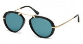 Tom Ford FT0473 Sunglasses Aaron Sunglasses - 01V Shiny Black / Blue