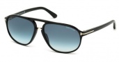 Tom Ford FT0447 Sunglasses Jacob Sunglasses - 01P Shiny Black / Gradient Green